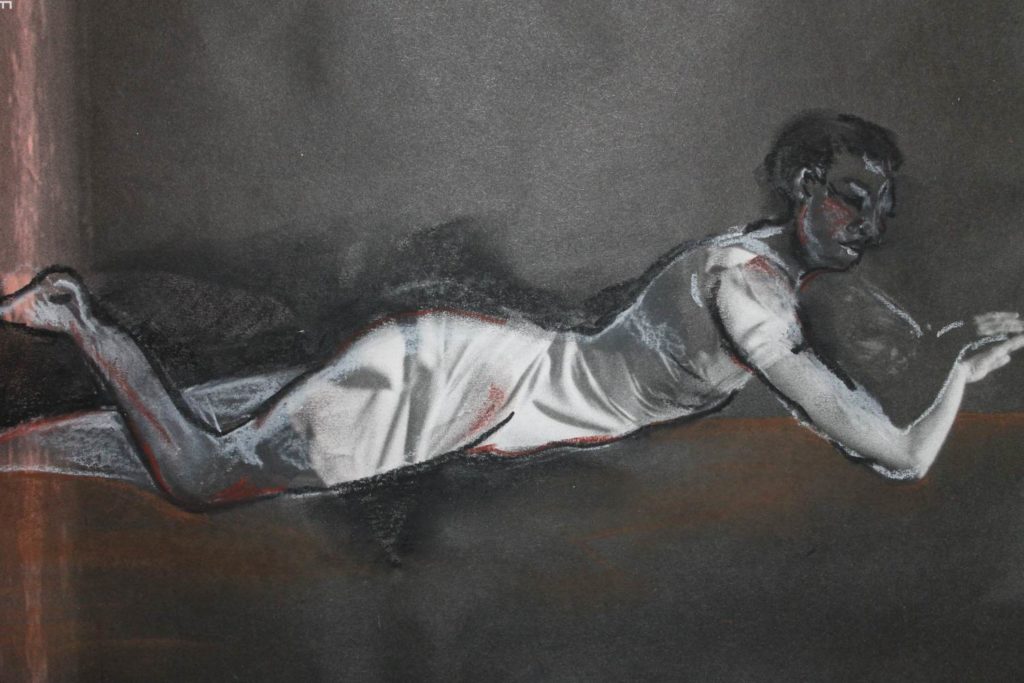 Liegende, Kohlezeichnung von Anne Mahler de Navia