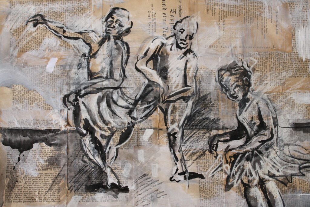 Drei Tänzer Kreidezeichnung