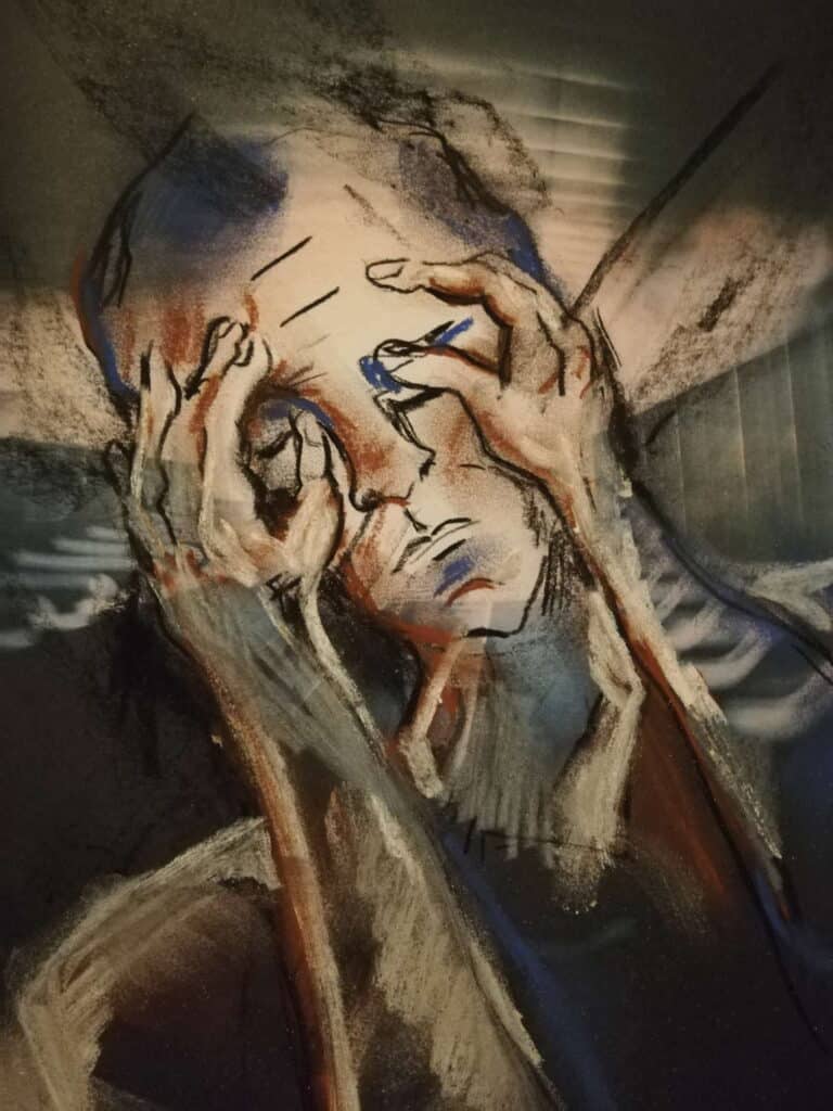 Pastellkreide - pastel drawing by Anne Mahler de Navia: Geschlossene Augen - eyes closed